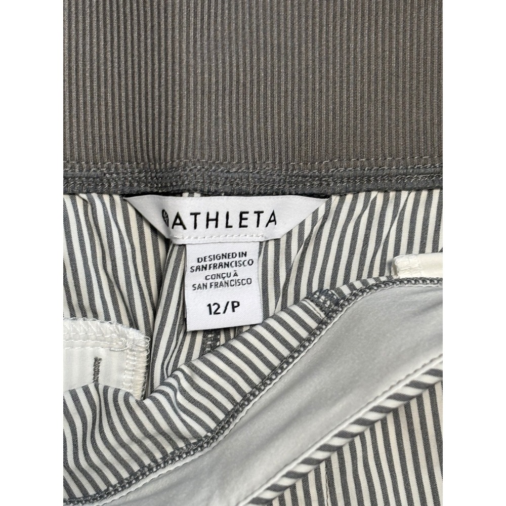 Athleta Brooklyn Textured Ankle Pant White Grey Stripe 12P Petite Pinstripe - Picture 8 of 13